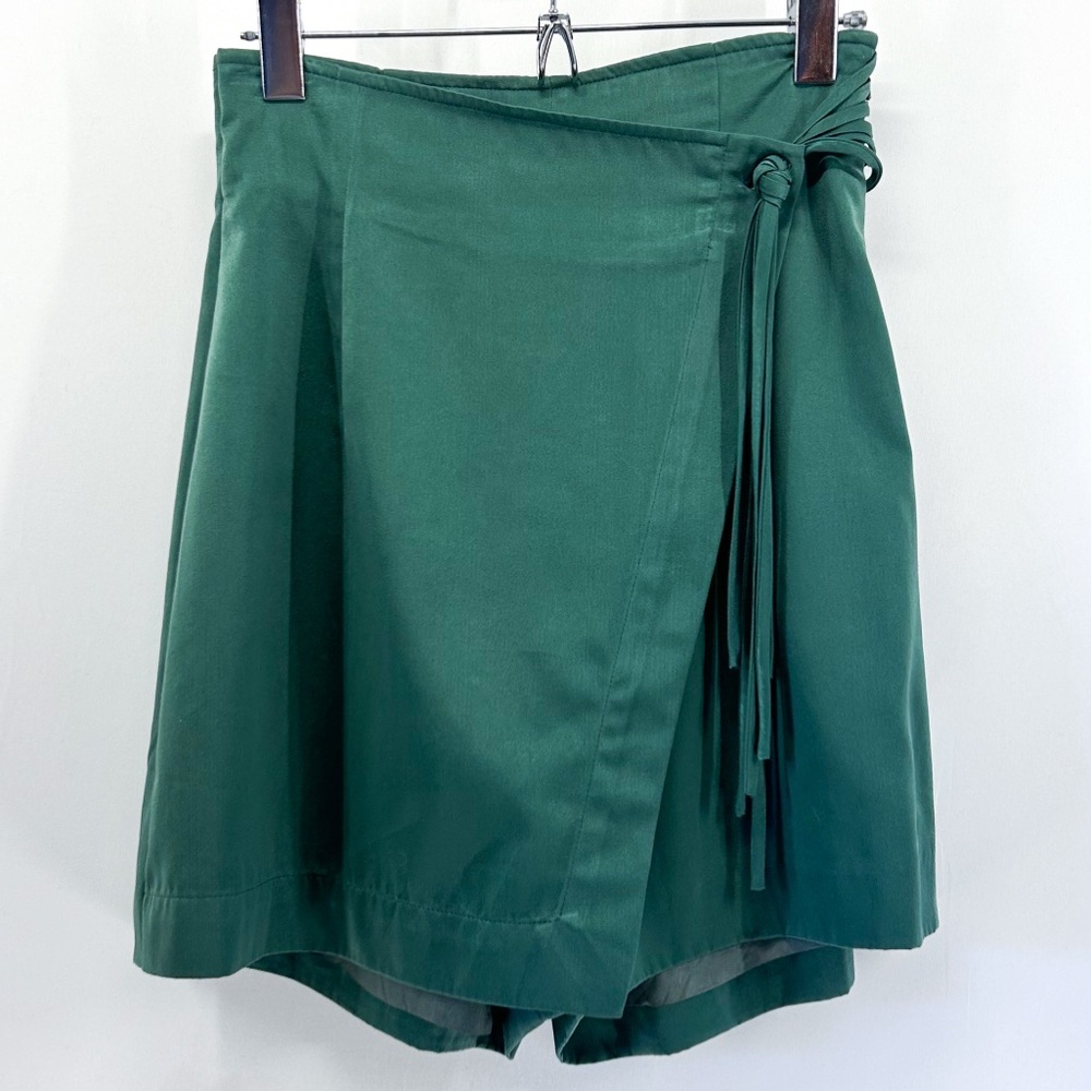 Vintage Cellini Green Satin Wrap Skort High Waisted Mini Skirt Shorts X-Small